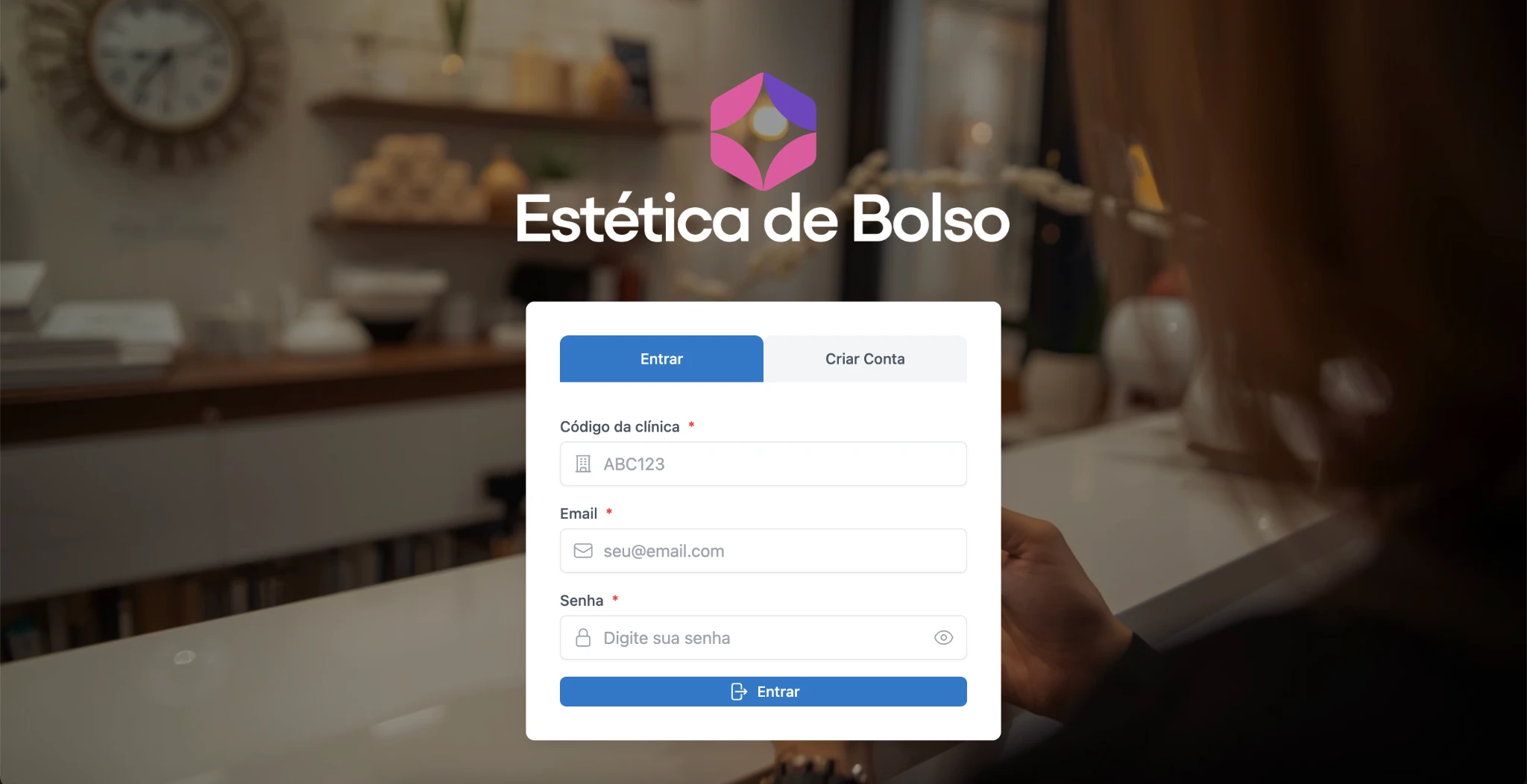 Screenshot do sistema Estética de Bolso